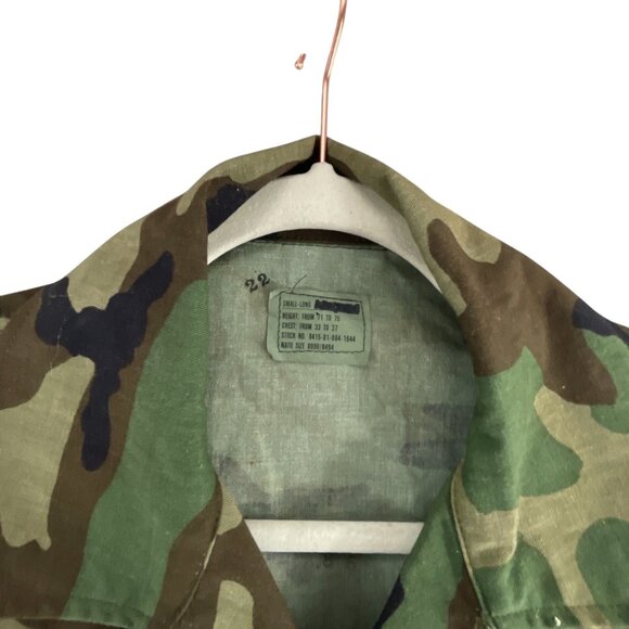 U.S. Military Woodland Camo Combat Coat S Cotton Blend Button-Up Pockets Vintage - Picture 2 of 8